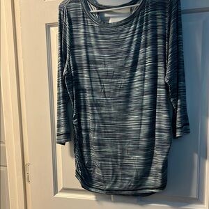 Blue, Gray and White Relaxed Fit Blouse with Scoop Neckline